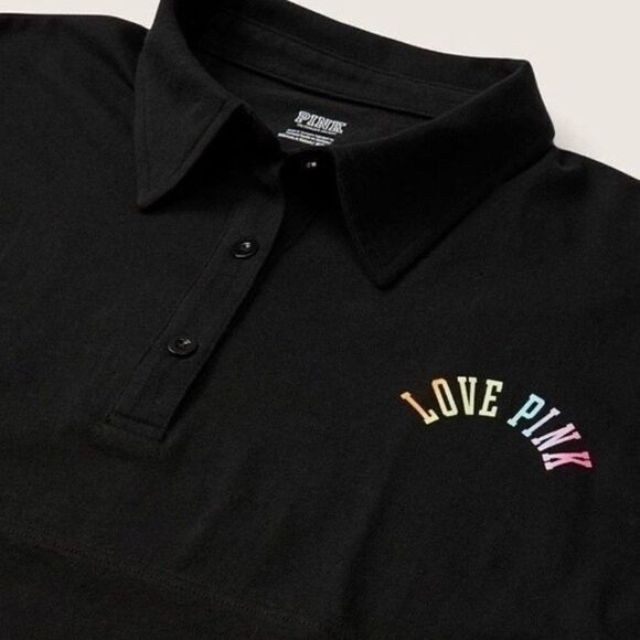 NWT VICTORIA'S SECRET PINK LOGO BLACK RAINBOW VARSITY POLO T-SHIRT DRESS MEDIUM - Picture 3 of 11